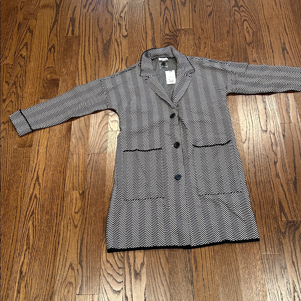 Nine West Black And White Chevron Jacket/Cardigan